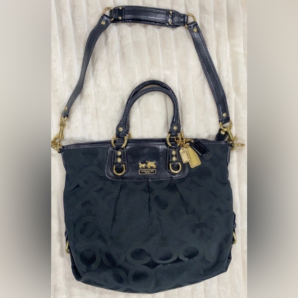 Coach Julianne Black Signature Canvas Ashley Top Handle Bag Hobo